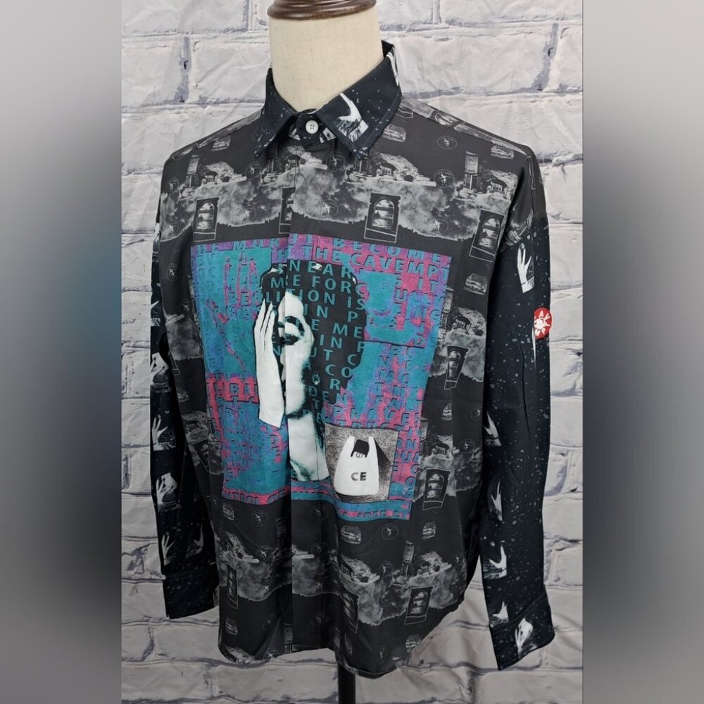 Cav Empt C.E. Men's Casual Button Down Shirt Japan AOP Artistic Size Small